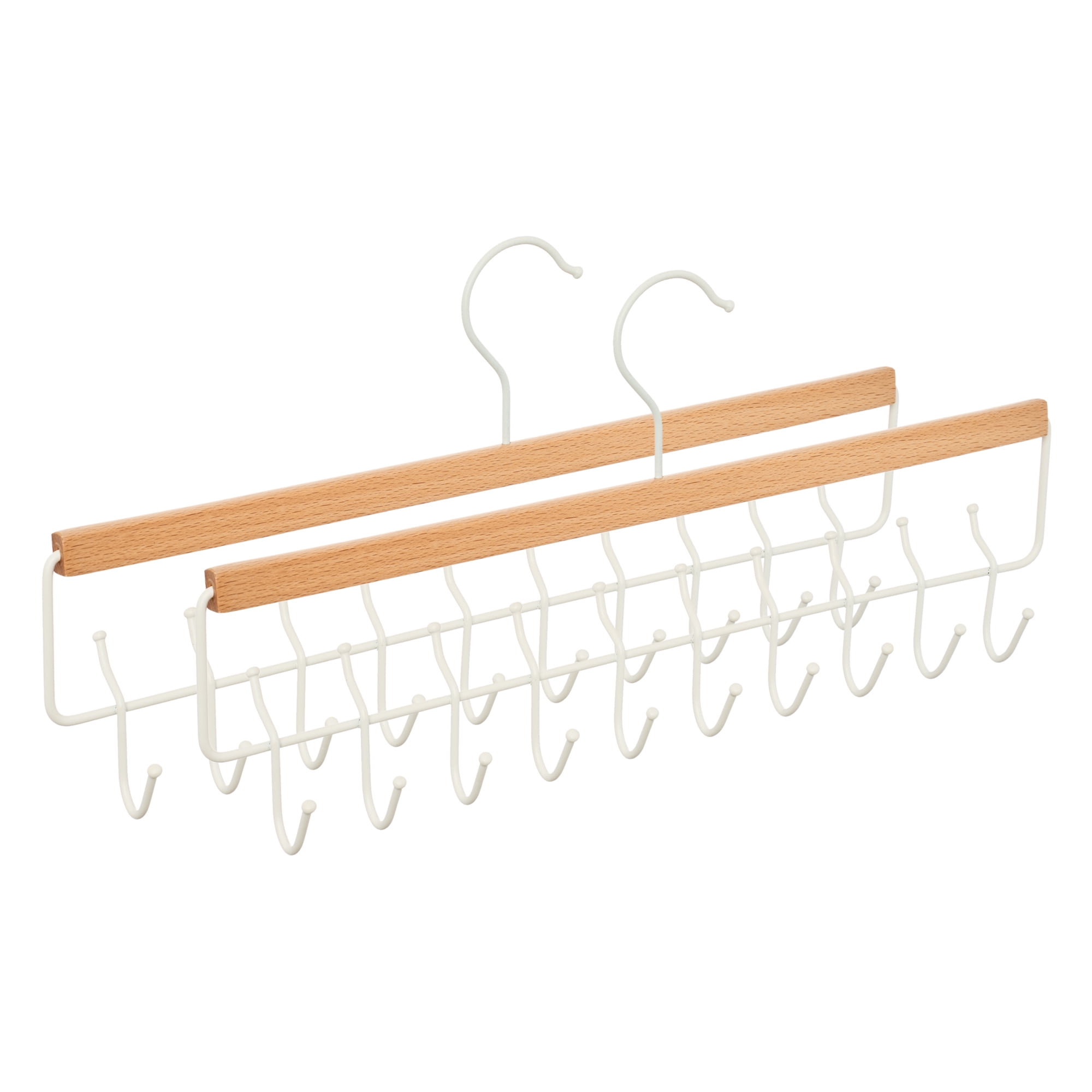 Unique Bargains 2Pcs Wood Cloth Hangers For Bras And Belts White 10 Hooks
