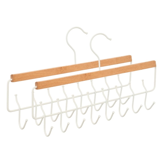 Unique Bargains 2Pcs Wood Cloth Hangers For Bras And Belts White 8 Hooks