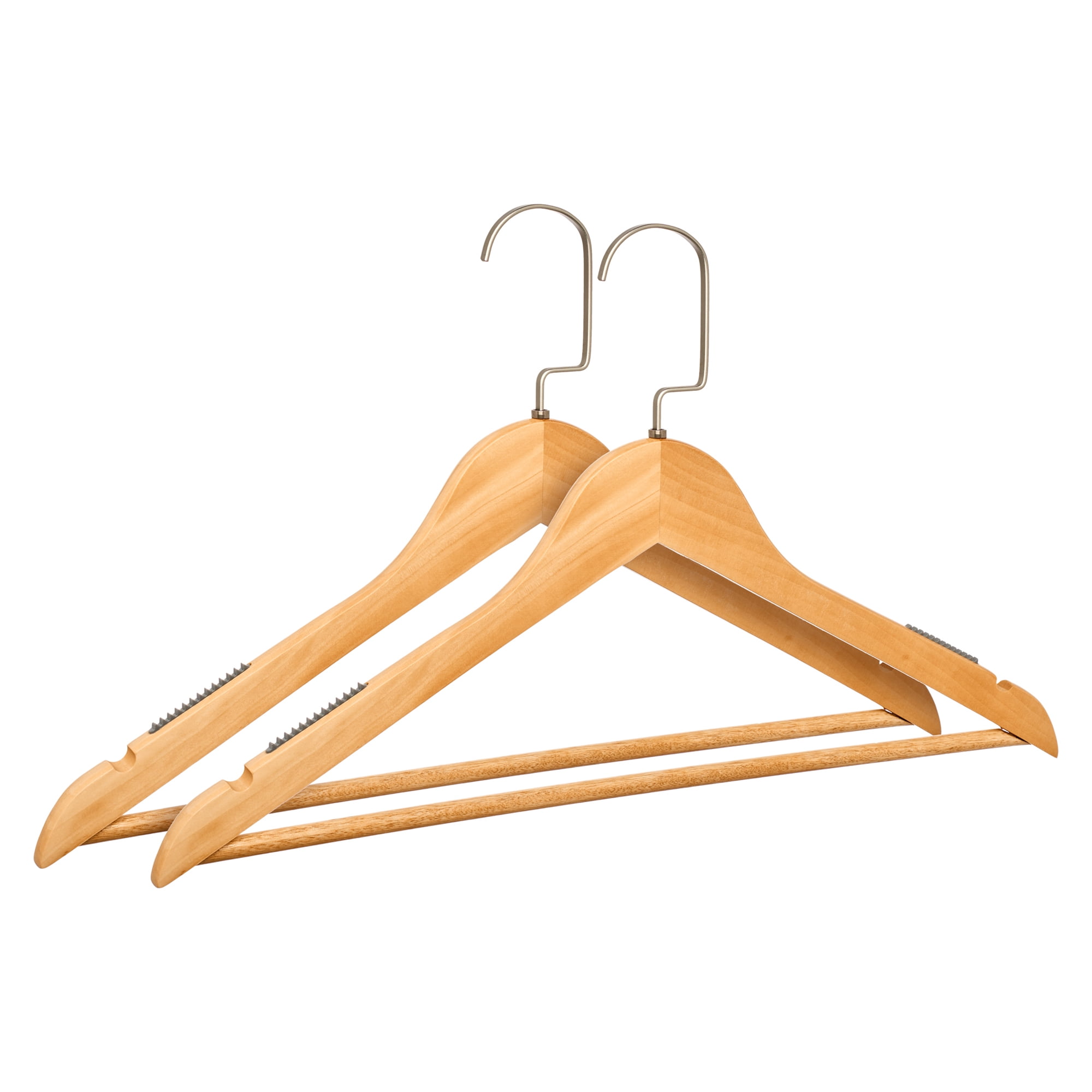 Unique Bargains 2Pcs Wood Durable Space Saving Home Clothes Hangers Light Brown