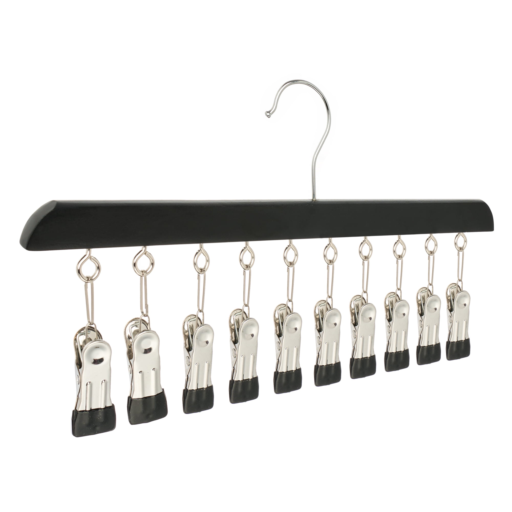 Unique Bargains 2Pcs Wood Minimalist Hangers With 10 Clips Black