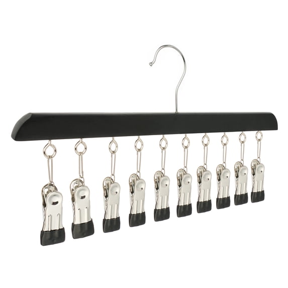 Unique Bargains 2Pcs Wood Minimalist Hangers With 10 Clips Black
