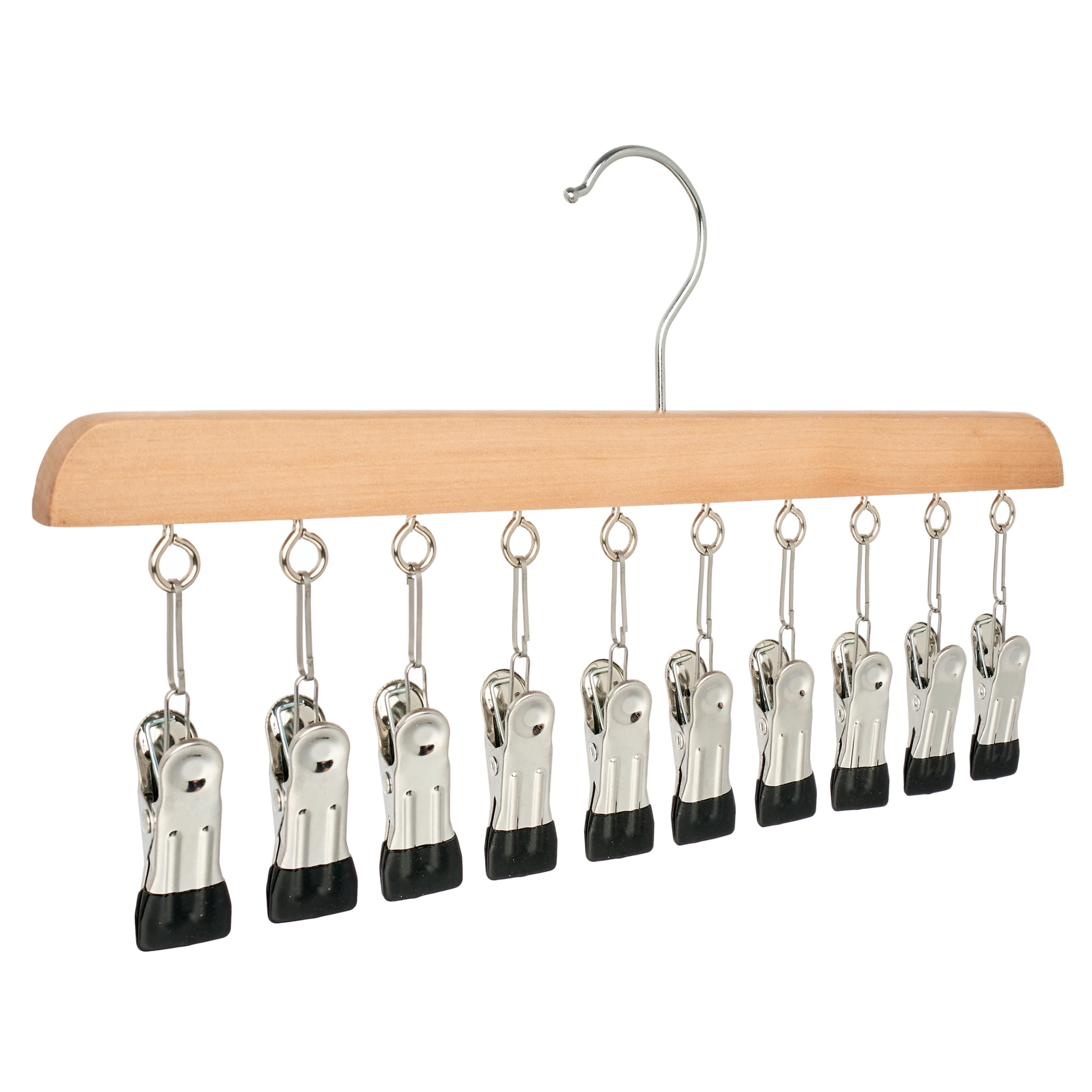 Unique Bargains 2Pcs Wood Minimalist Hangers With 10 Clips Natural