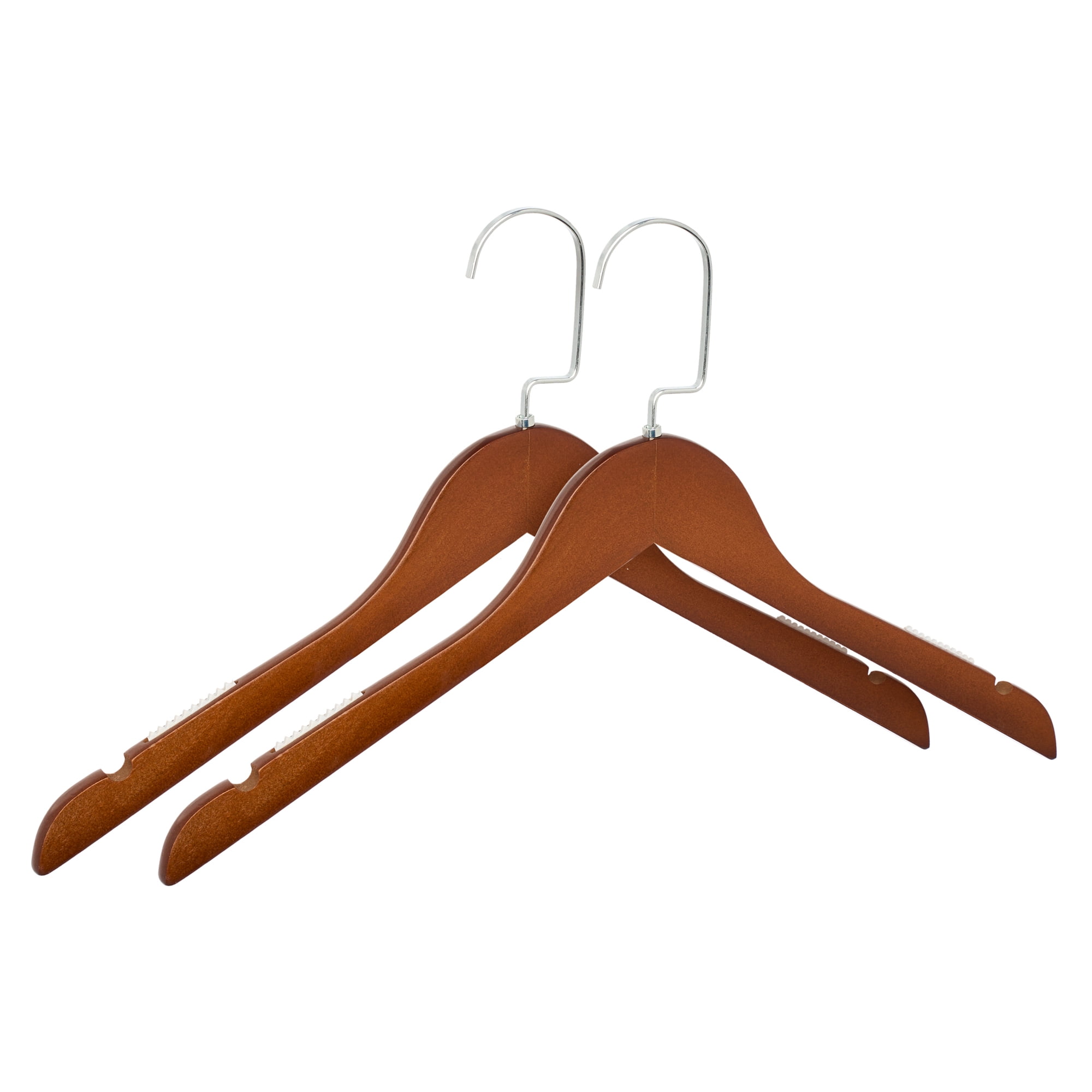Unique Bargains 2Pcs Wood Nonslip Durable Hangers Silver