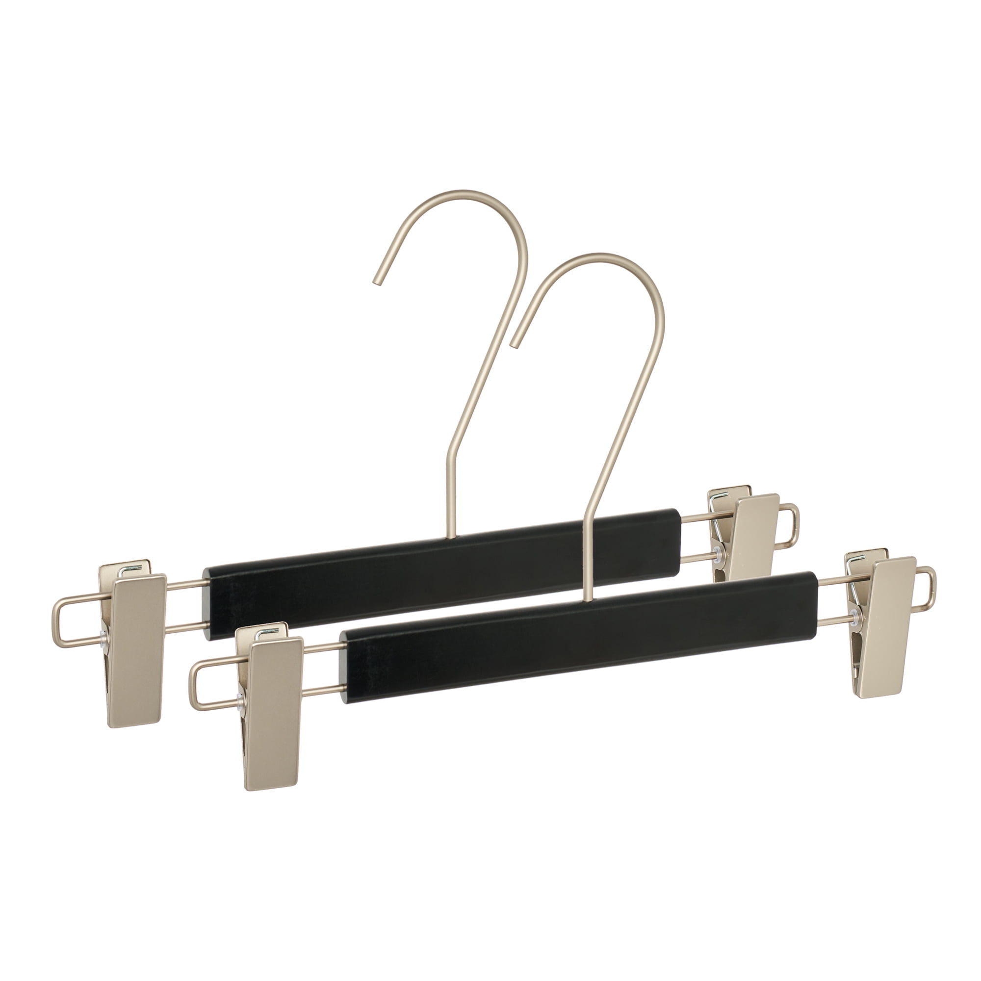 Unique Bargains 2Pcs Wood Nonslip Durable Hangers With Pinch Clips Black 12.6inch