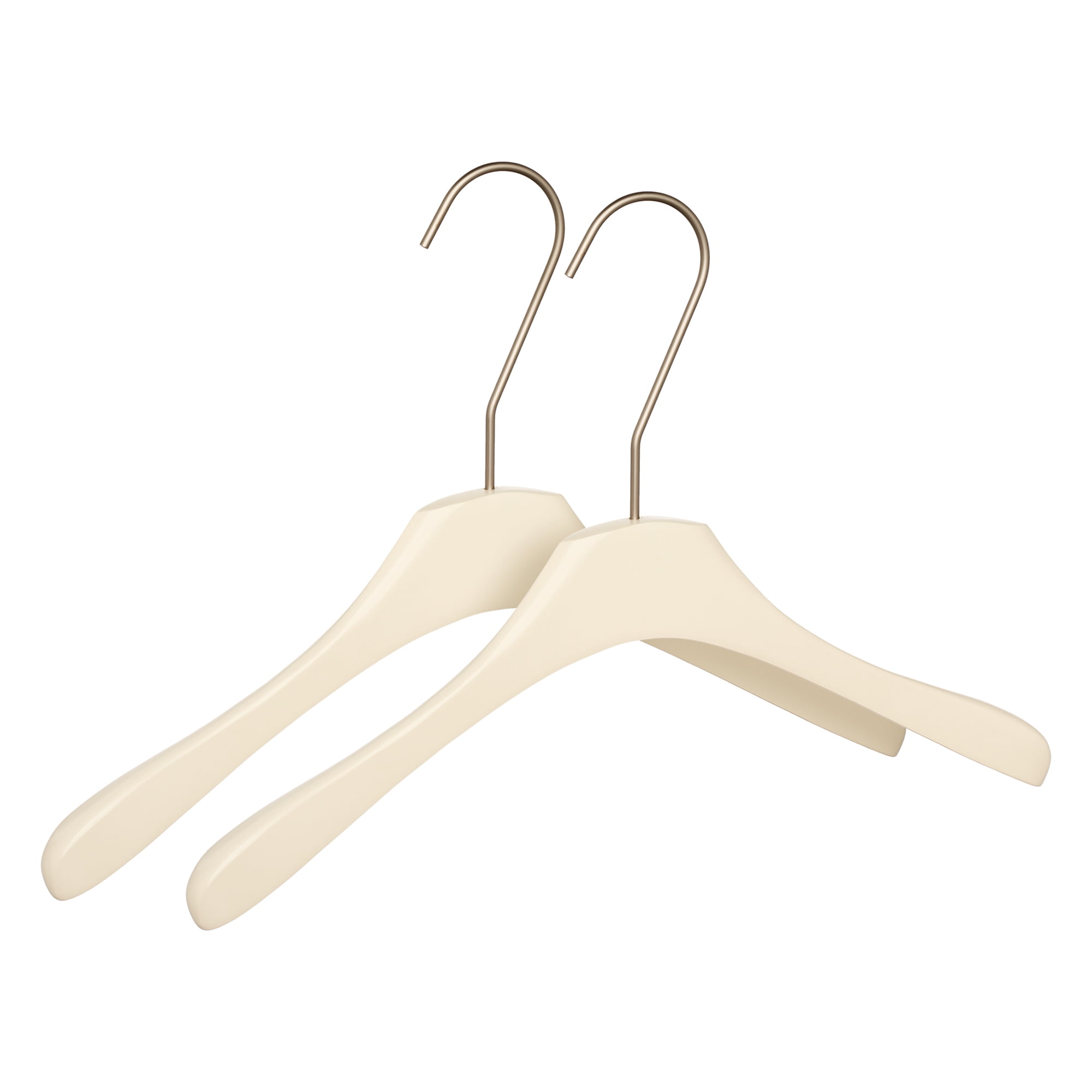 Unique Bargains 2Pcs Wood Nonslip Durable Space Saving Clothes Hangers Milk White 15.7inch