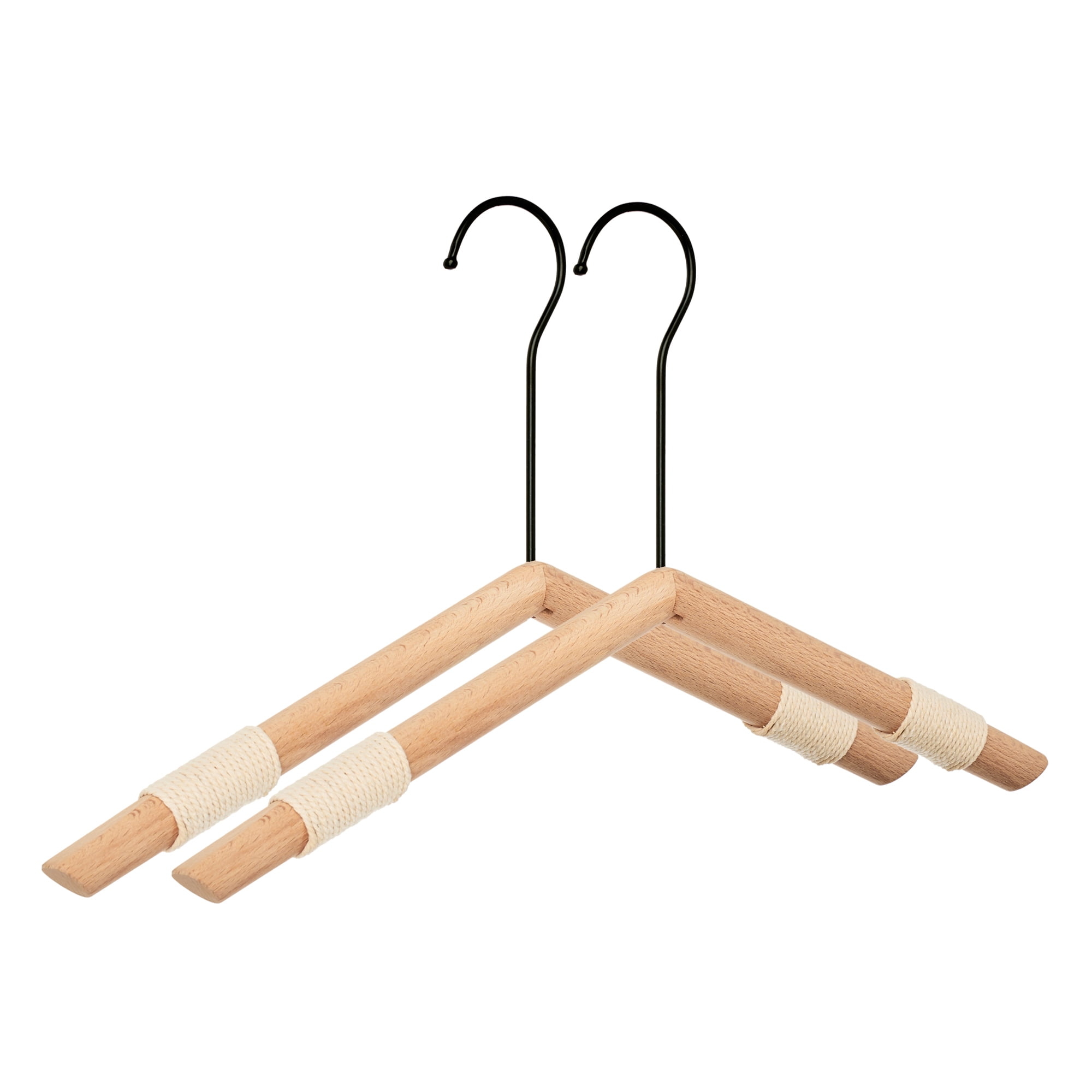 Unique Bargains 2Pcs Wood Nonslip Rope Durable Hangers Black