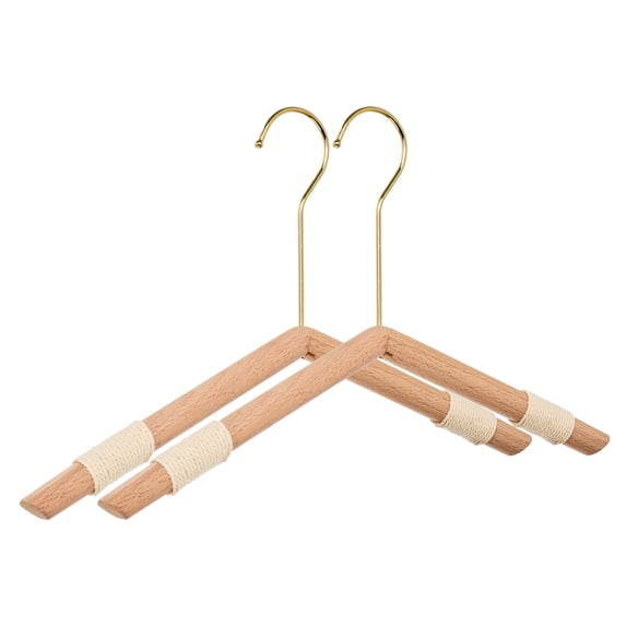 Unique Bargains 2Pcs Wood Nonslip Rope Durable Hangers Gold