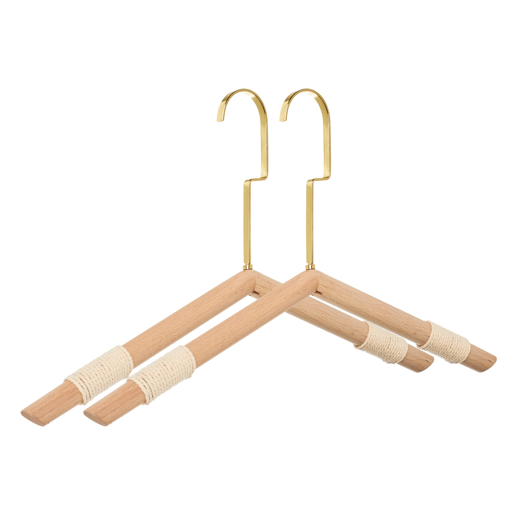 Unique Bargains 2Pcs Wood Nonslip Rope Durable Hangers Natural