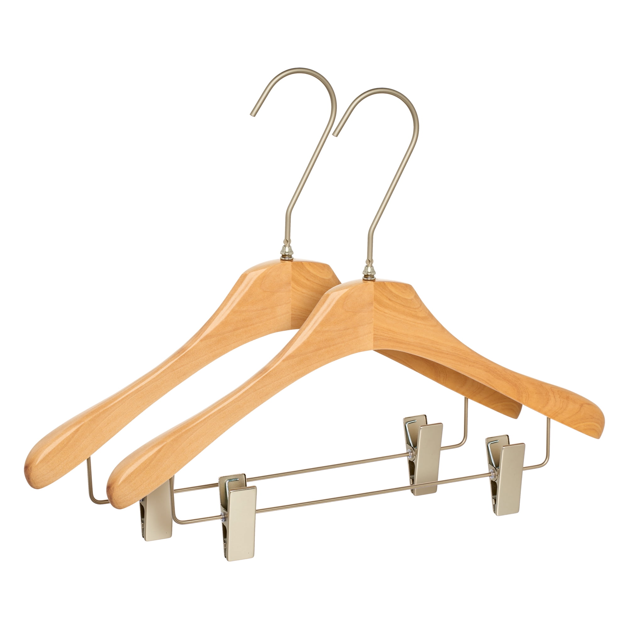 Unique Bargains 2Pcs Wood Nonslip Space Saving Clothes Hangers Natural Wood 15.7inch
