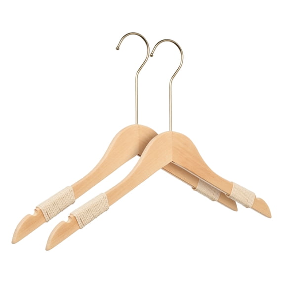 Unique Bargains 2Pcs Wood Rope Nonslip Hangers Natural 15x0.5in
