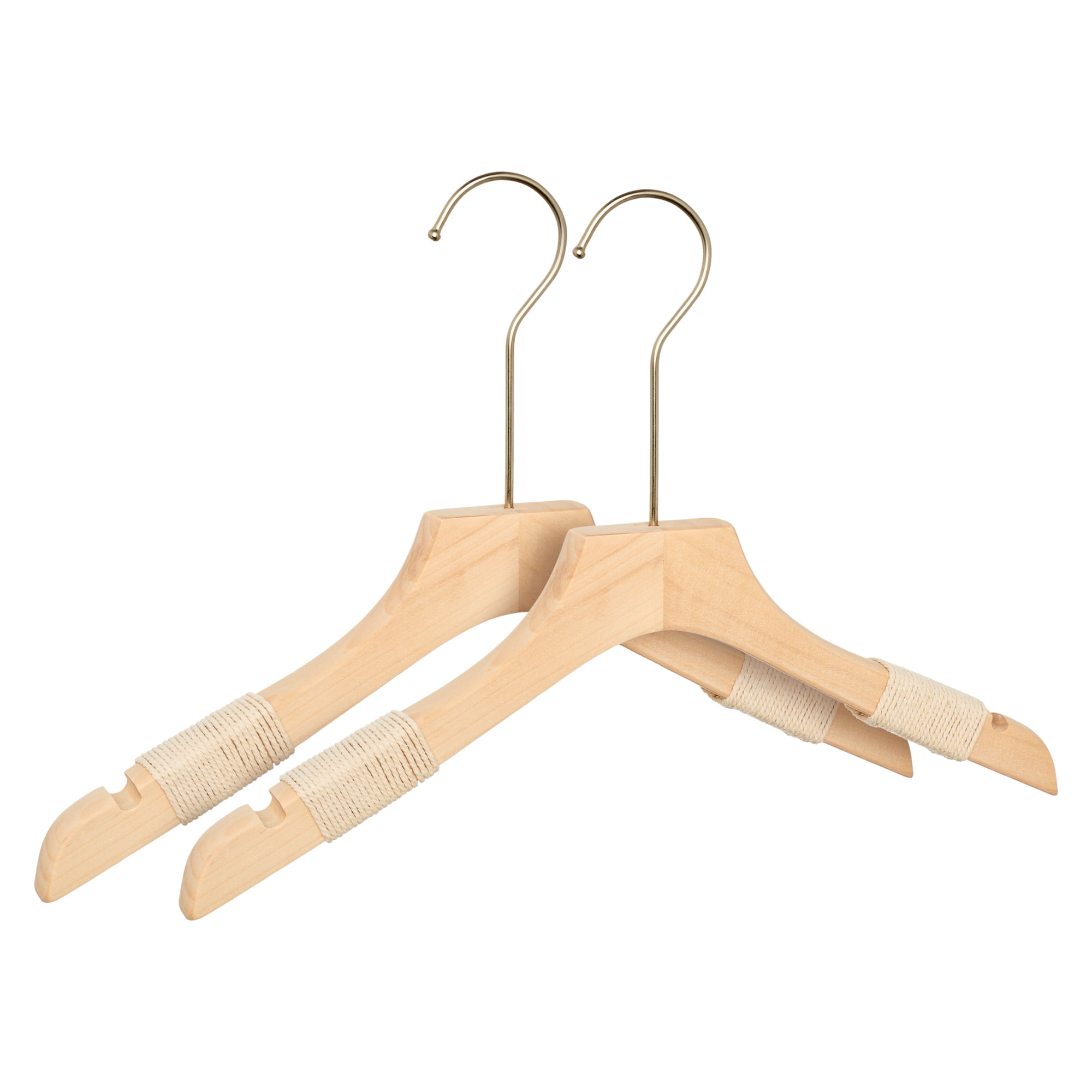Unique Bargains 2Pcs Wood Rope Nonslip Hangers Natural 15x0.8in