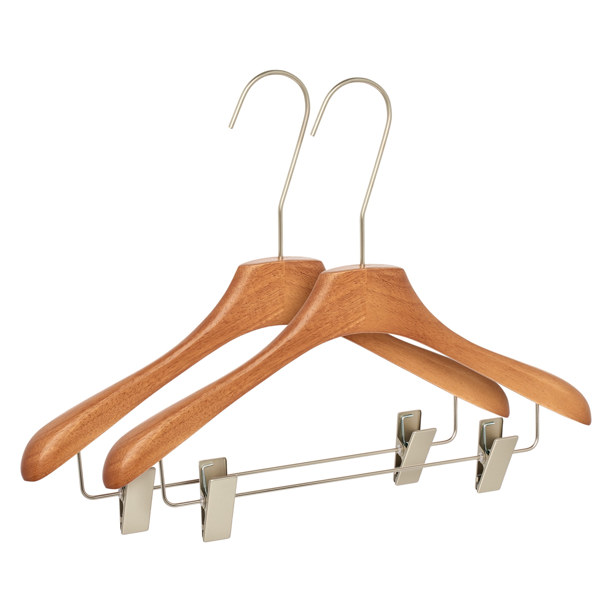 Unique Bargains 2Pcs Wood Space Saving Storage Pants Shirts Hanger Clip-Flat