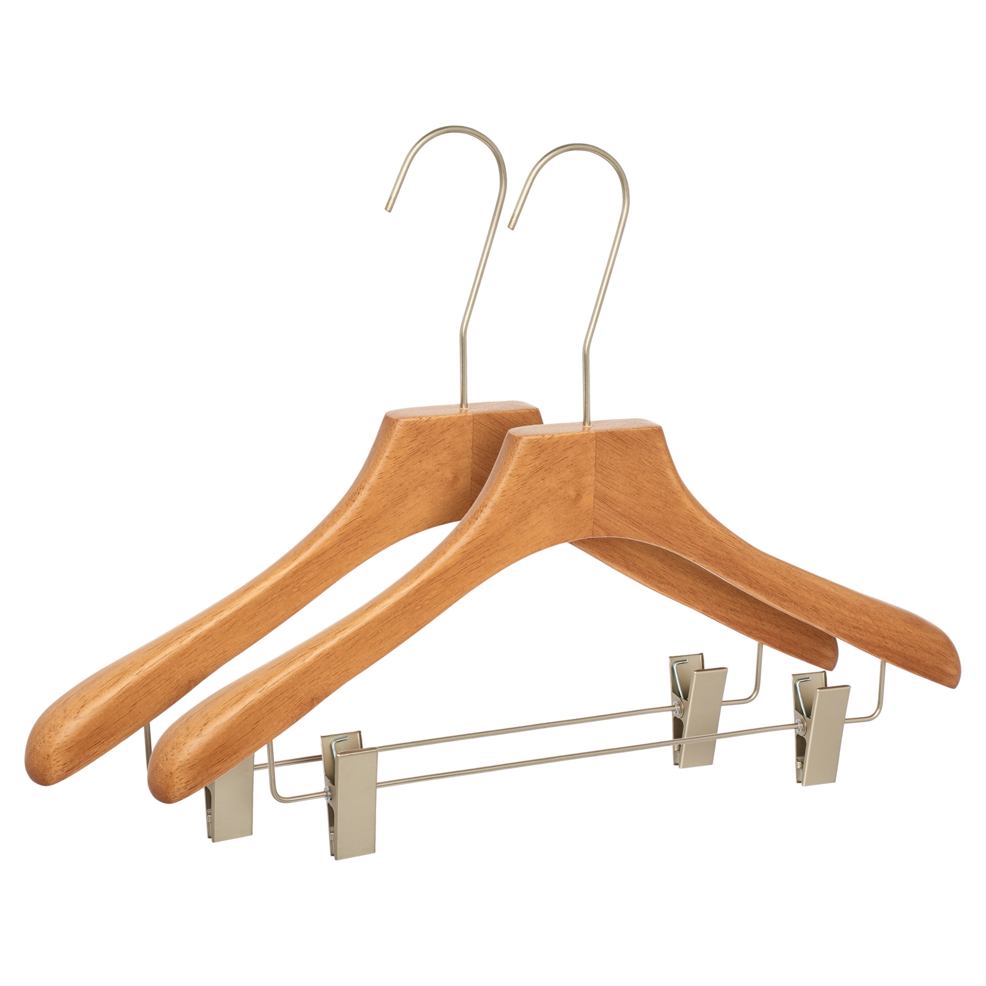 Unique Bargains 2Pcs Wood Space Saving Storage Pants Shirts Hanger Clip for Men