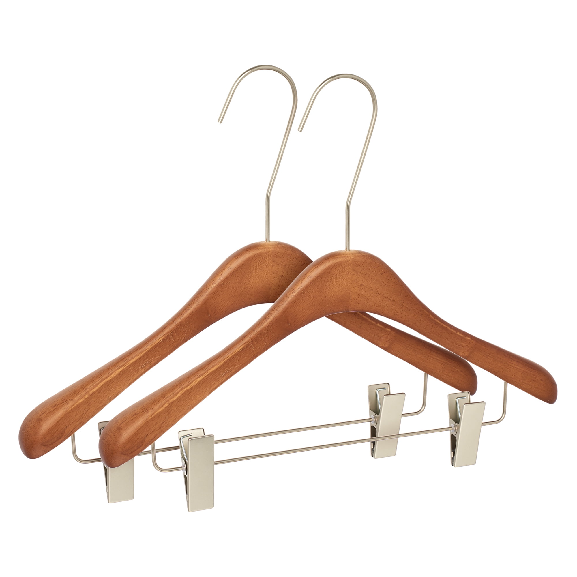 Unique Bargains 2Pcs Wood Space Saving Storage Pants Shirts Hanger Clip