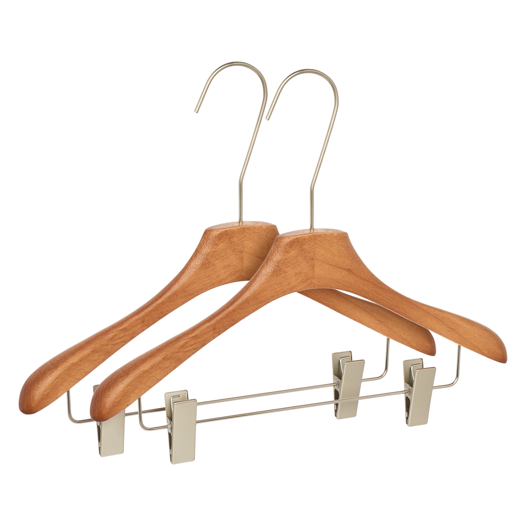 Unique Bargains 2Pcs Wood Space Saving Storage Pants Shirts Hanger Coffee