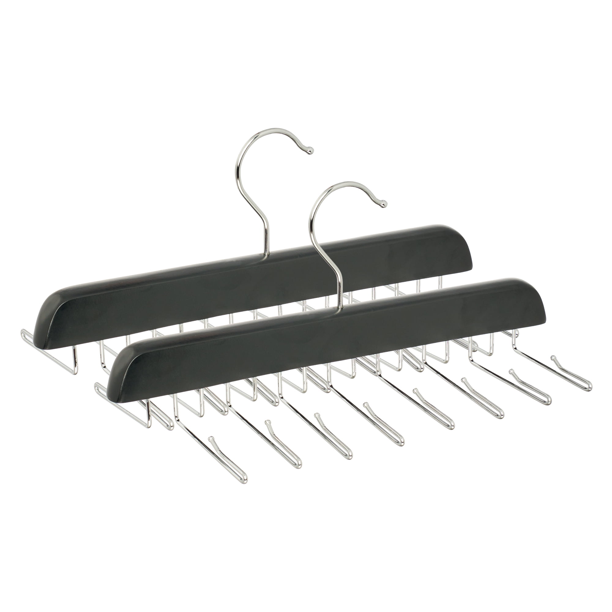 Unique Bargains 2Pcs Wood Tank Top Hangers For Closet Organizer Black 16 Hooks