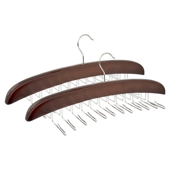 Unique Bargains 2Pcs Wood Tank Top Hangers For Closet Organizer Walnut 24 Hooks
