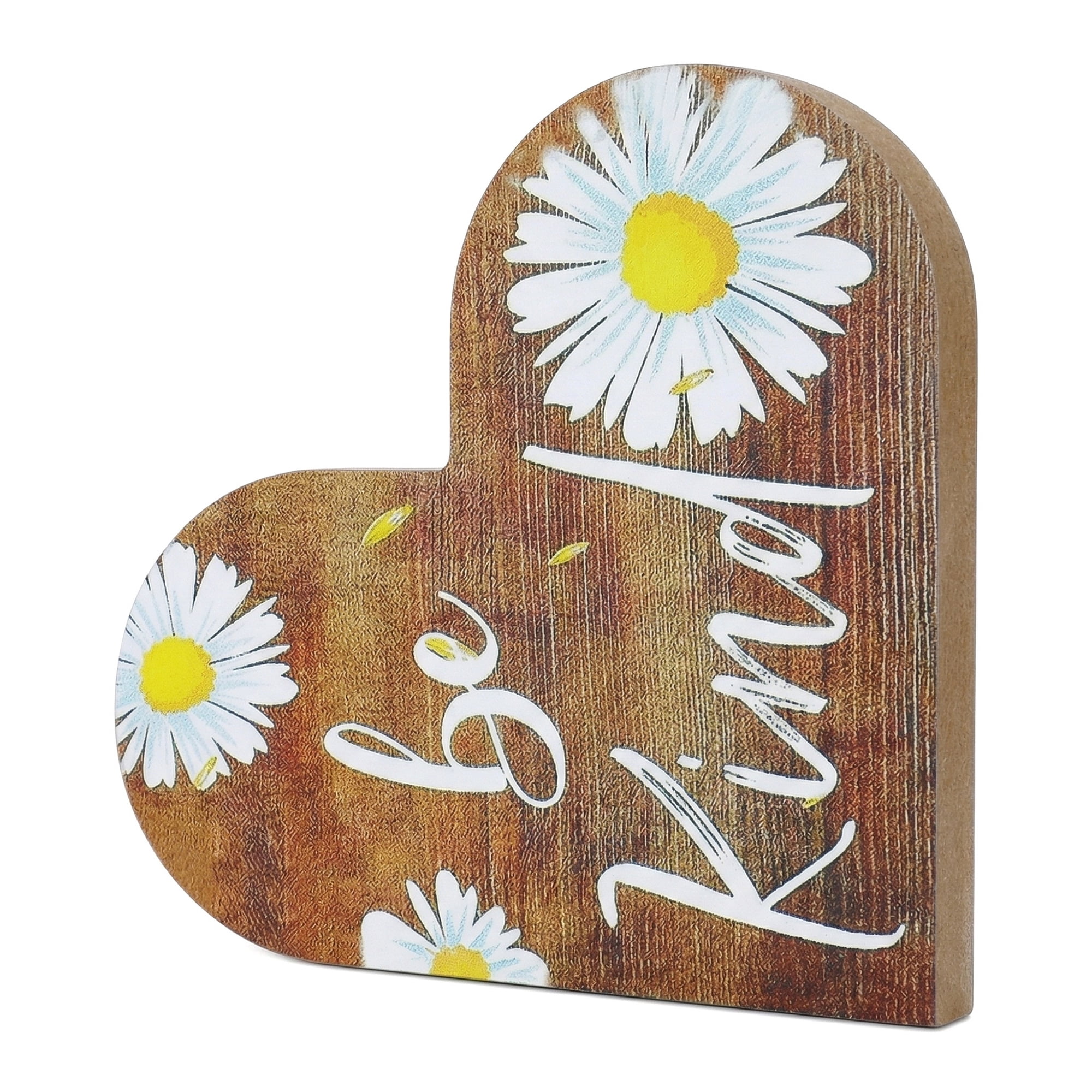 Unique Bargains 2Pcs Wooden Heart Signs Freestanding Heart Tabletop Decor Brown 6.3in