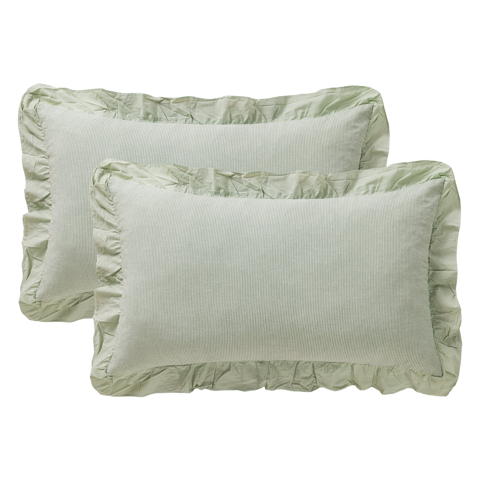 Unique Bargains 2Pcs Wrinkle Resistant Cotton Pillowcase Queen Light Green