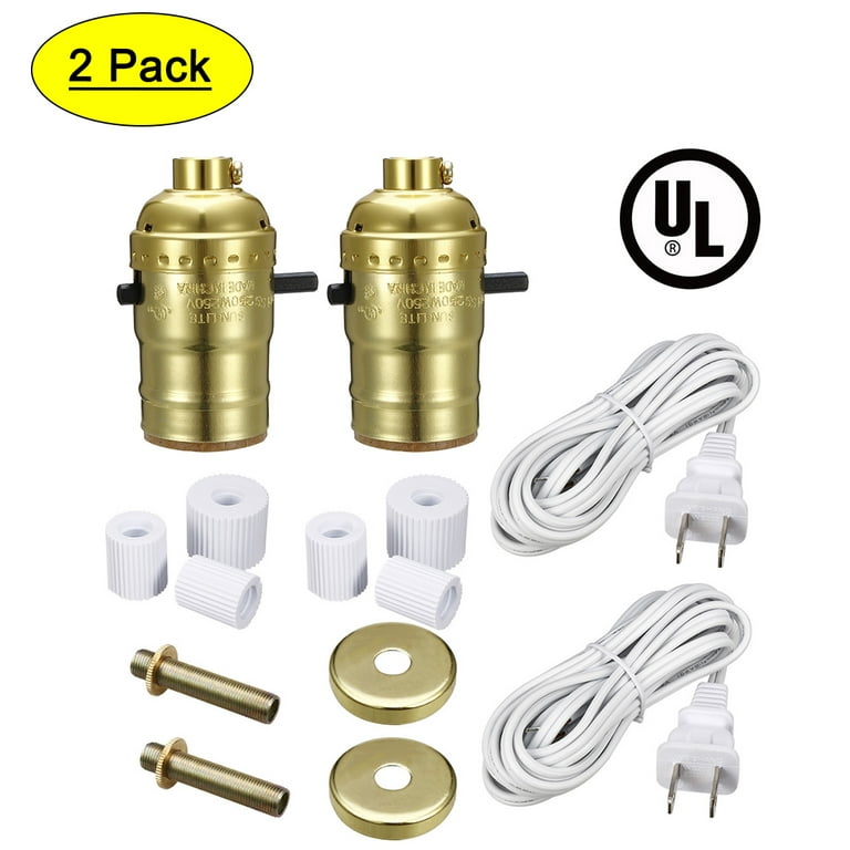 Unique Bargains 2Set Brass Finish Bottle Lamp Adapter Kit w Rubber Adaptors  and US Plug 8ft Cord
