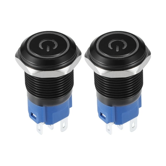 Unique Bargains 2pcs 16mm Car Interior Momentary Push Button Switch Round Start Button SPST 1NO AC 12-24V Red Light