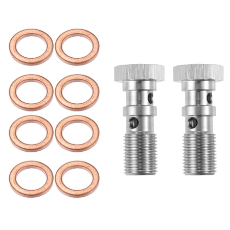 Unique Bargains 2pcs AN4 7/16-20 Thread Turbo Brake Line Banjo Bolt with Copper Washers Double Banjo Bolt 30mm Length