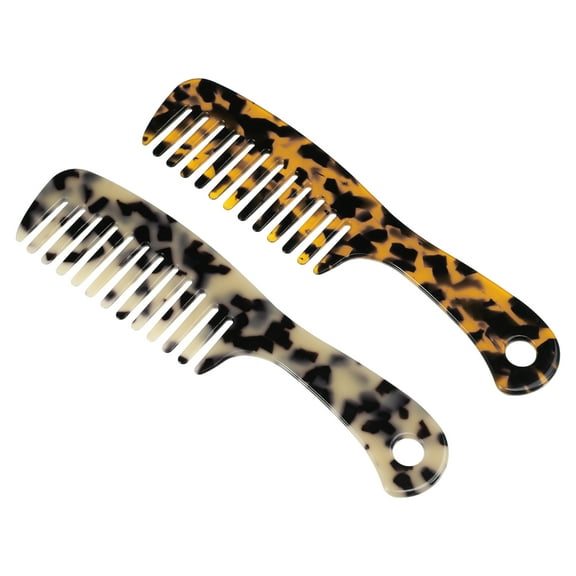 Unique Bargains 2pcs Acetate Wide Comb Tortoise Shell Wide Tooth Comb Wide Tooth Comb for Wet Hair 7.48"x1.73"