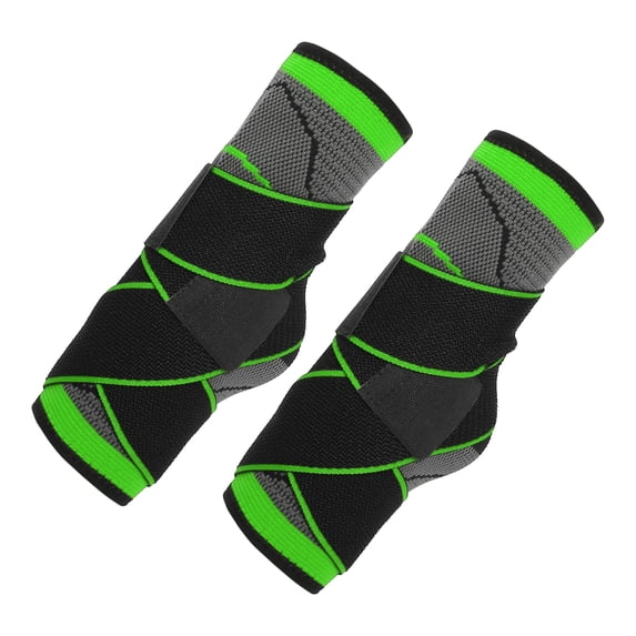 Unique Bargains 2pcs Ankle Support Braces Unisex Adjustable Compression Ankle Brace for Sports One Size Fits Most Green