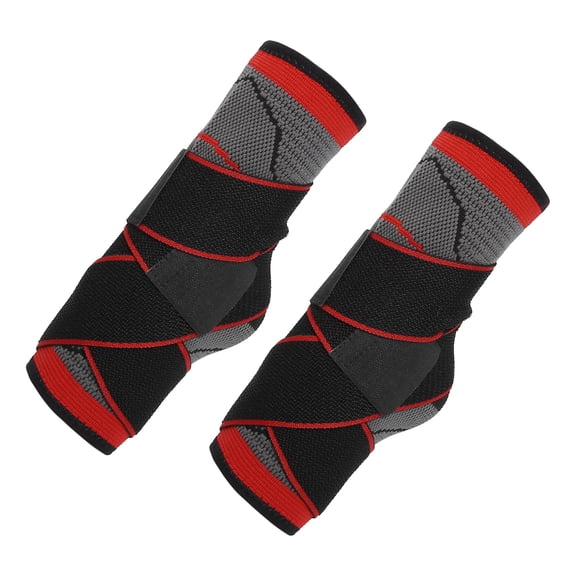 Unique Bargains 2pcs Ankle Support Braces Unisex Adjustable Compression Ankle Brace for Sports One Size Fits Most Red