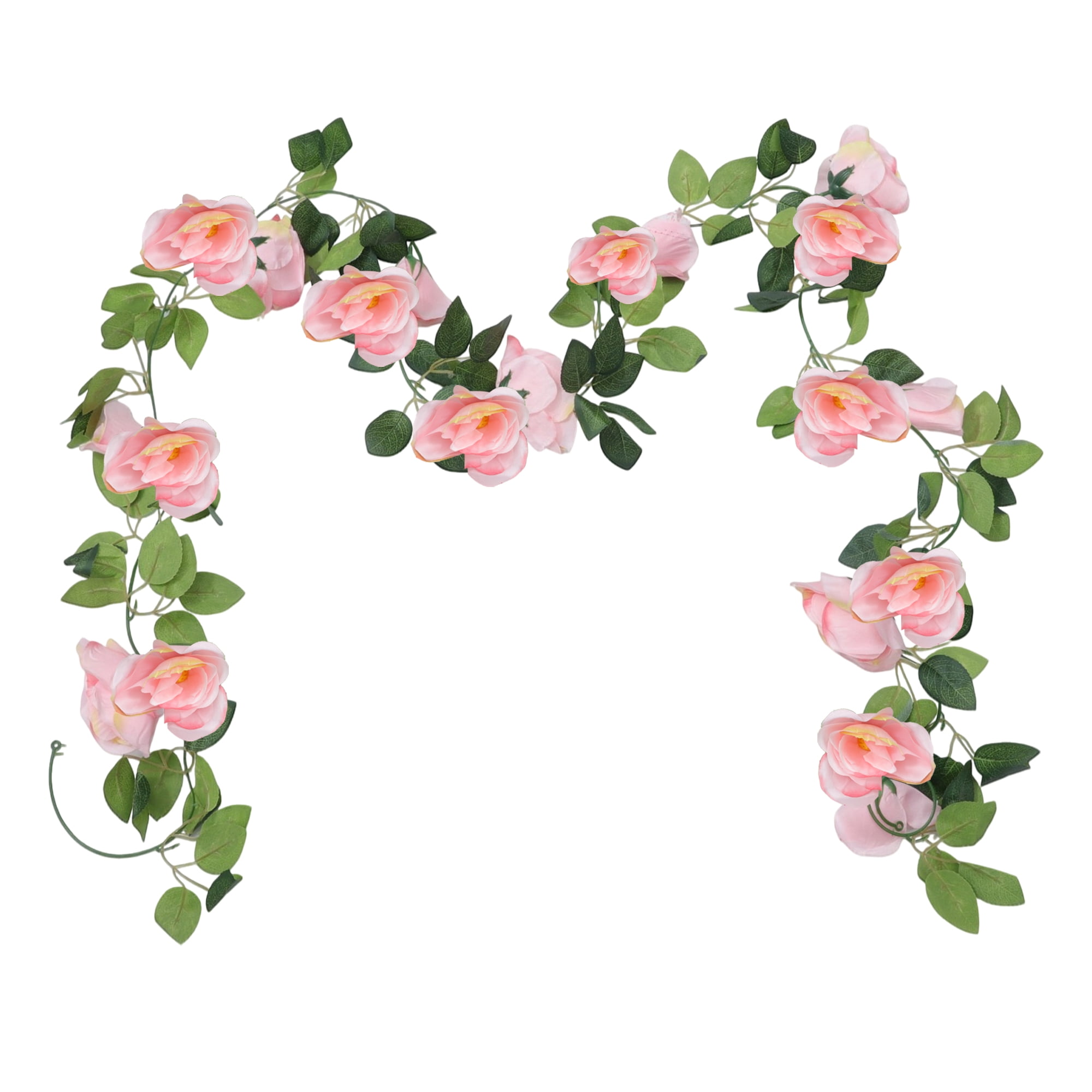 Unique Bargains 2pcs Artificial Flowers Hanging Vine 90.55" Pink