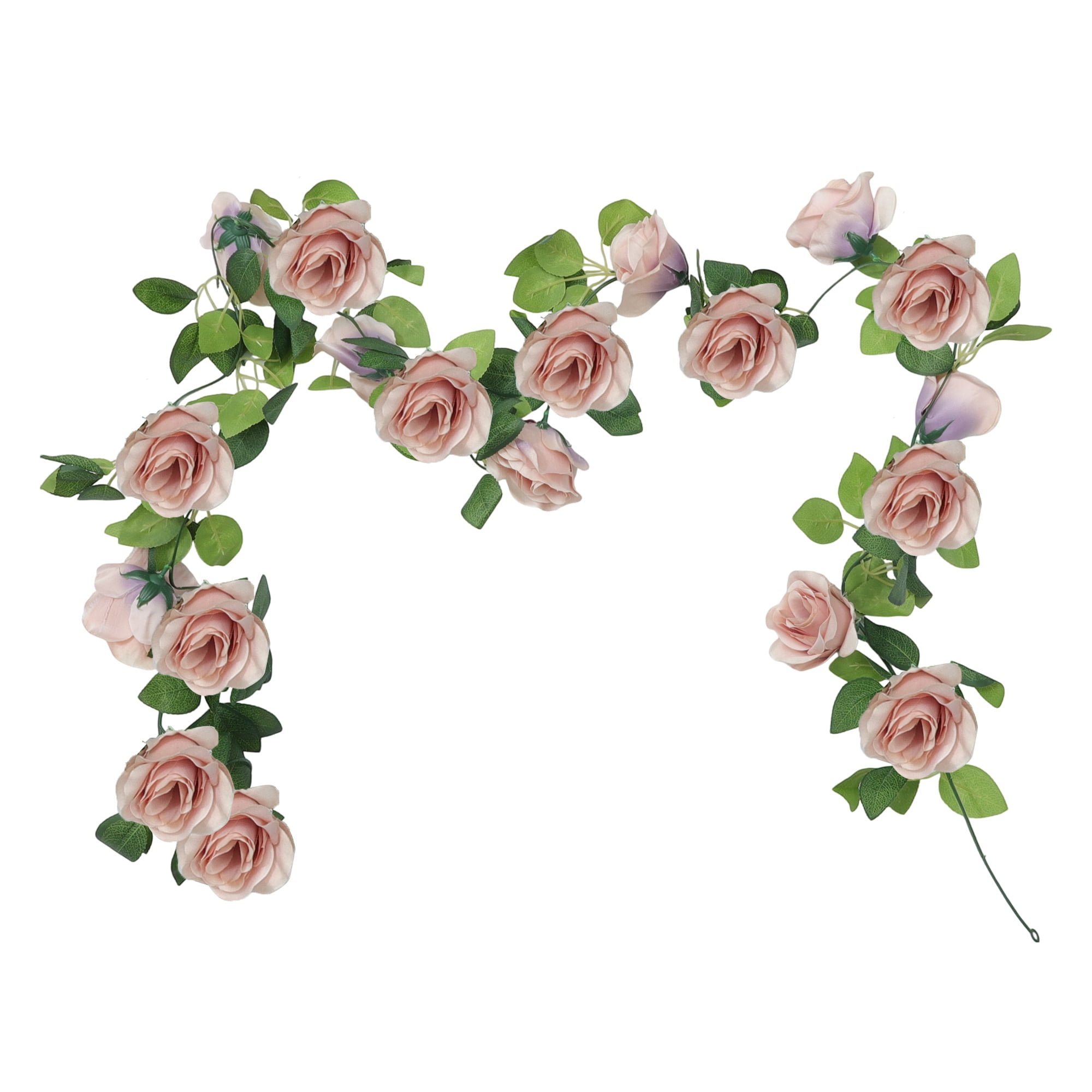 Unique Bargains 2pcs Artificial Flowers Hanging Vine 90.55" Rose Vine Garland Brown