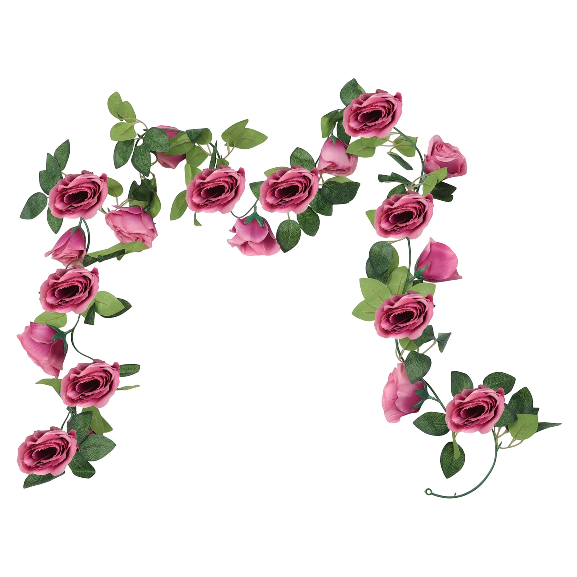 Unique Bargains 2pcs Artificial Flowers Hanging Vine 90.55" Rose Vine Garland Pink