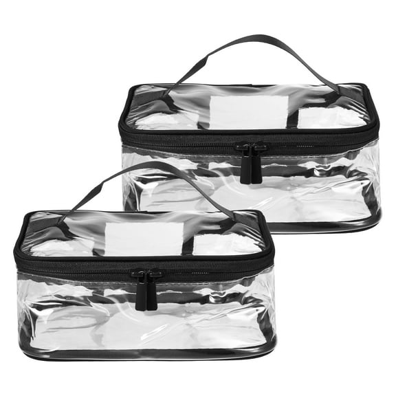 Unique Bargains 2pcs Clear Makeup Bags Waterproof Cosmetic Bags for Travel Zipper Makeup Pouch for Women Black