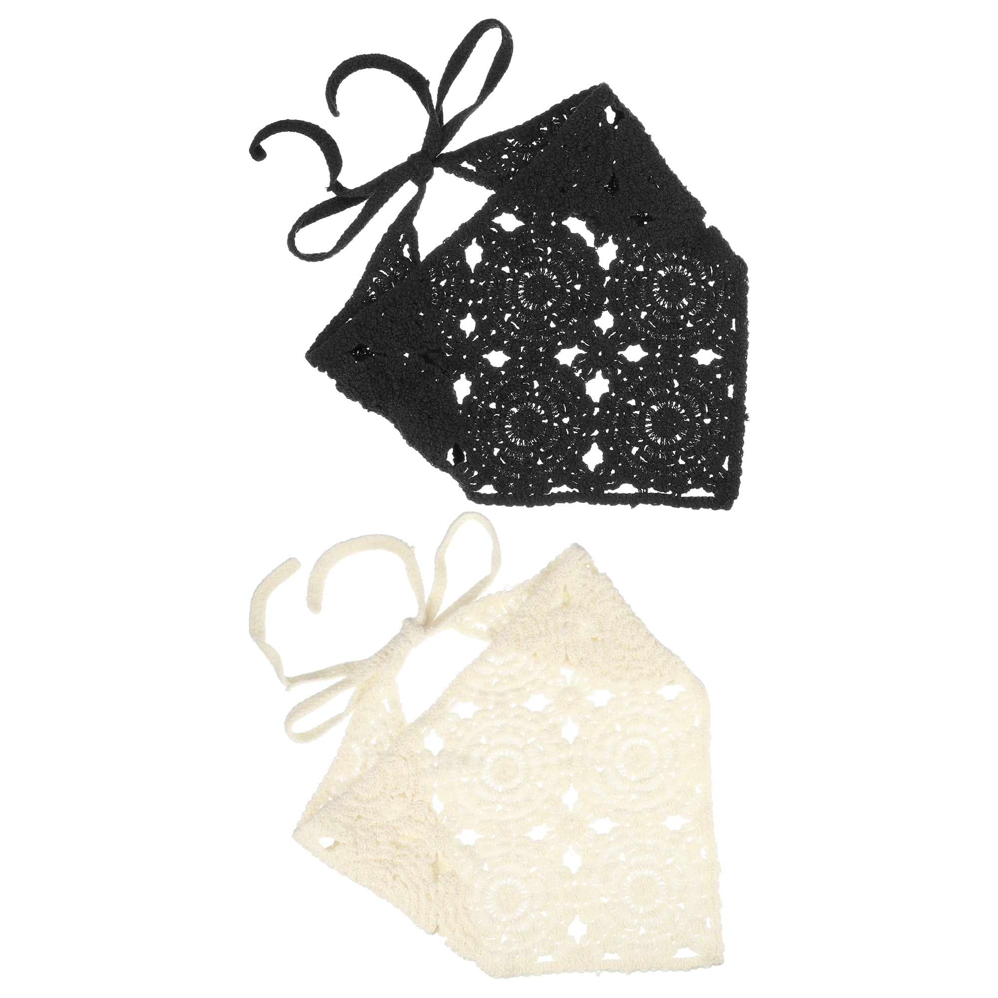 Unique Bargains 2pcs Crochet Bandanas Knitted Head White Black