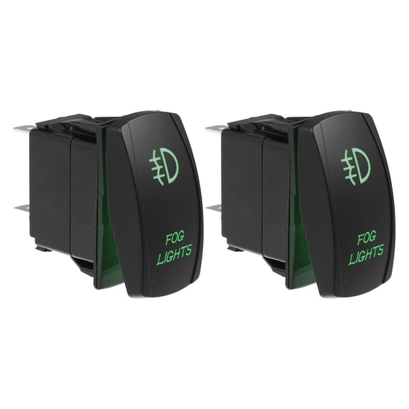 Unique Bargains 2pcs Fog Lights 5 Pin Toggle Rocker SPST Switch Laser ON/OFF Button 20A/12V 10A/24V Green LED Lighted