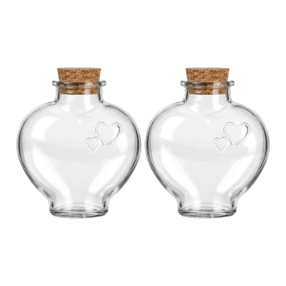 Unique Bargains 2pcs Glass Jars With Cork Stoppers Heart Shaped 4.4" x 4.4" x 4.7"