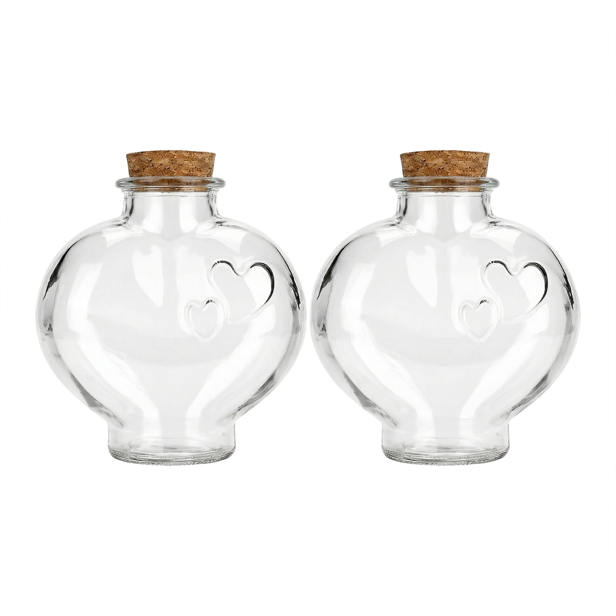 Unique Bargains 2pcs Glass Jars With Cork Stoppers Heart Shaped 5.4" x 5.4" x 5.7"