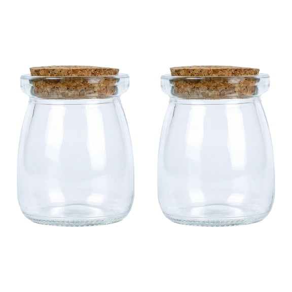 Unique Bargains 2pcs Glass Jars With Cork Stoppers Round Base 8.6cm x 8.6cm x 7.5cm