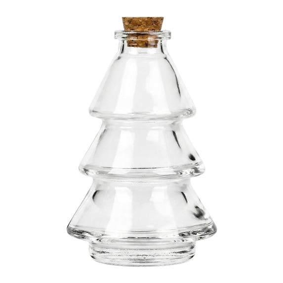 Unique Bargains 2pcs Decorative Simple Glass Jars with Cork Stoppers Garden Pine Tree 2.6"x2.6"x4.1"