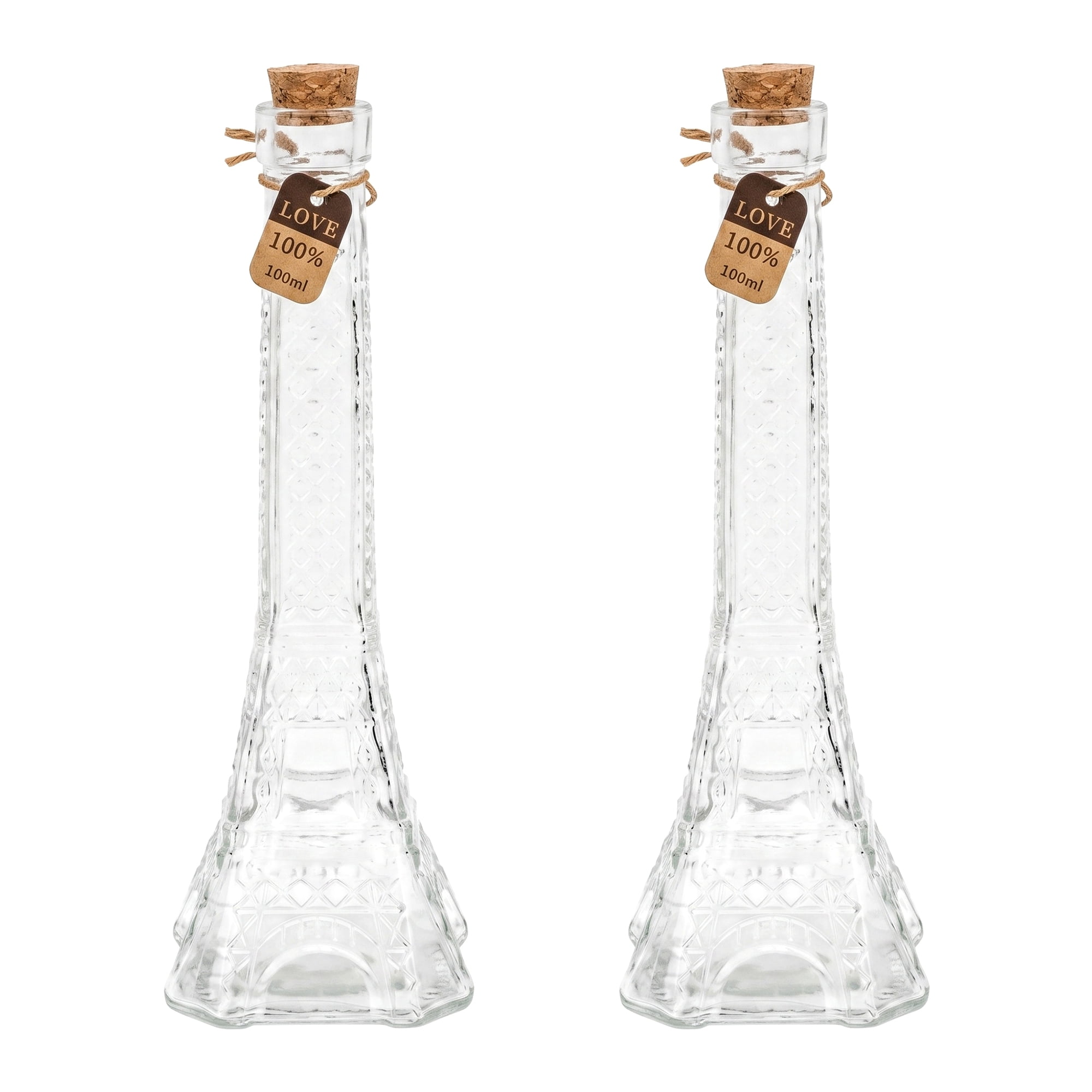 Unique Bargains 2pcs Glass Jars with Cork Stoppers Heart Shaped Tower 3.7"x3.7"x10.8"