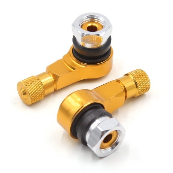 Unique Bargains 2pcs Gold Tone 90 Degree Angle Aluminum Alloy Motorcycle Car Tire Valve Stem Cap