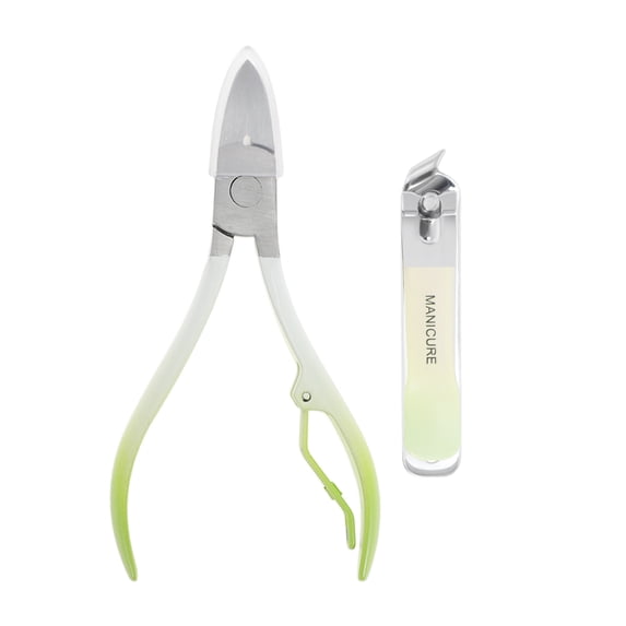 Unique Bargains 2pcs Gradual Slanted Nail Clippers Set Green Small