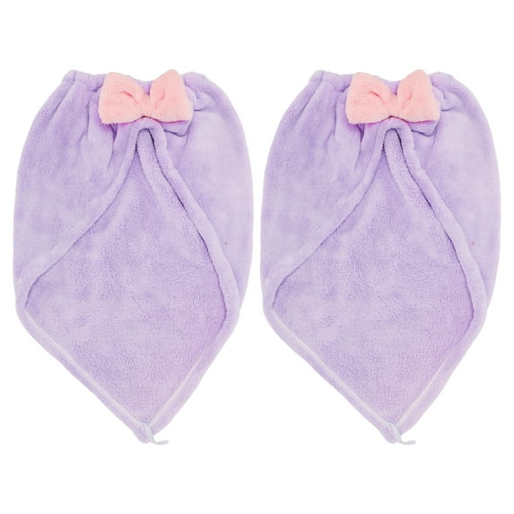 Unique Bargains 2pcs Hair Drying Towels Triangular Hair Towel Wrap for Women Bow Hair Drying Cap for Hair Purple