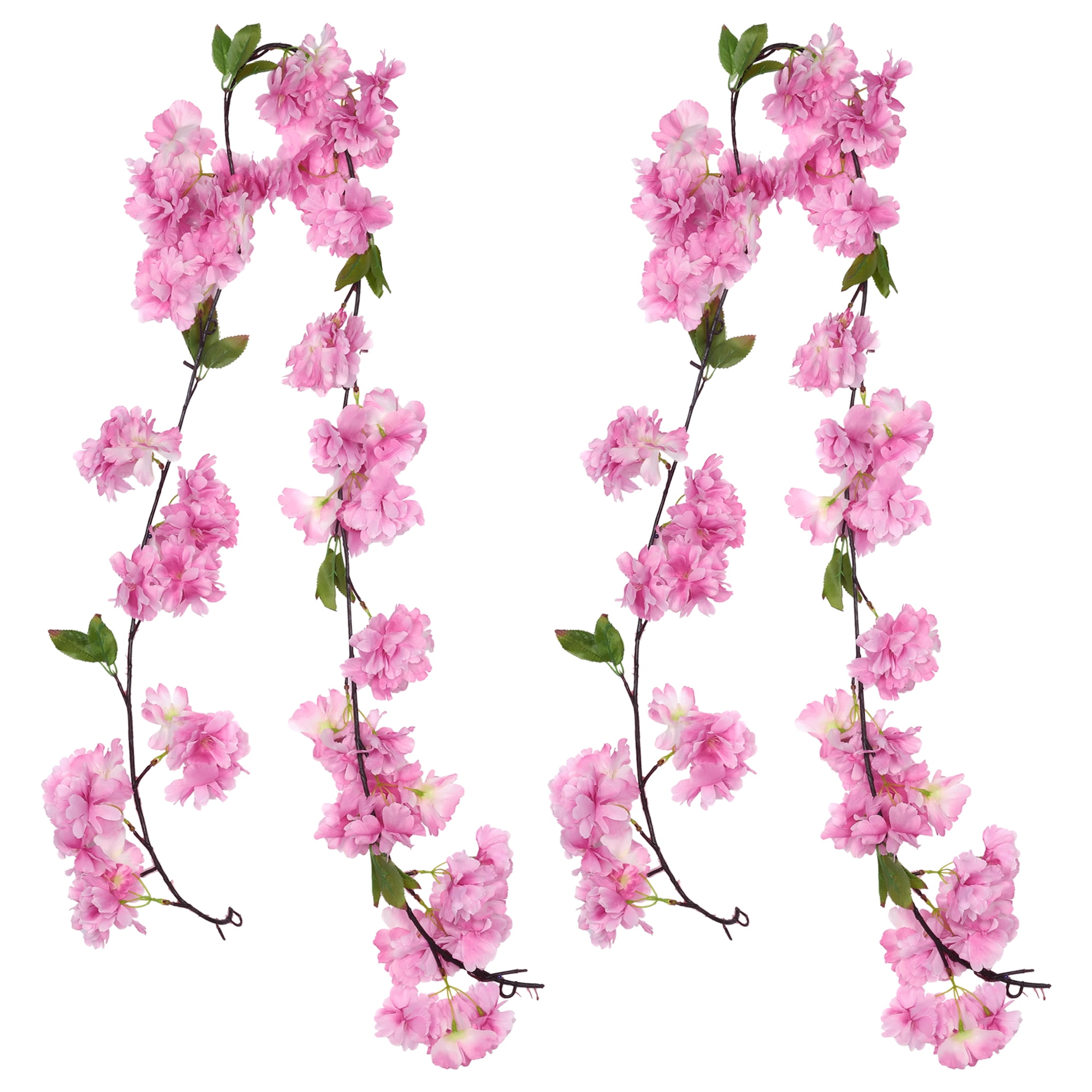Unique Bargains 2pcs Home Artificial Cherry-Blossom Flower Vines Faux Vines Flowers Pink