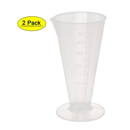 Unique Bargains 2pcs Kitchen Laboratory Plastic Conical Shape Measuring Cup 50ml Capacity Clear