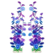 Unique Bargains 2pcs Large Aquarium Plastic PlantsBig Aquarium Plastic Plants for Fish Tanks Decor 15.75" Height Purple