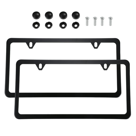 Unique Bargains 2 Pcs License Plate Frame Metal Stainless Steel Front Rear Car Tag Cover Frame with Screws Bolts Black