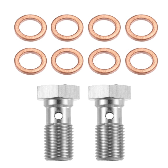 Unique Bargains 2pcs M10x1.0 Thread Turbo Brake Line Banjo Bolt with Copper Washers Single Banjo Bolt 20mm Length