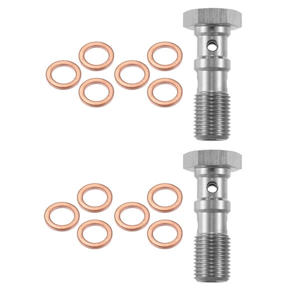 Unique Bargains 2pcs M10x1.25 Thread Turbo Brake Line Banjo Bolt with Copper Washers Double Banjo Bolt 30mm Length