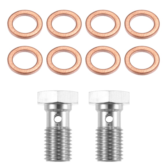 Unique Bargains 2pcs M10x1.25 Thread Turbo Brake Line Banjo Bolt with Copper Washers Single Banjo Bolt 20mm Length